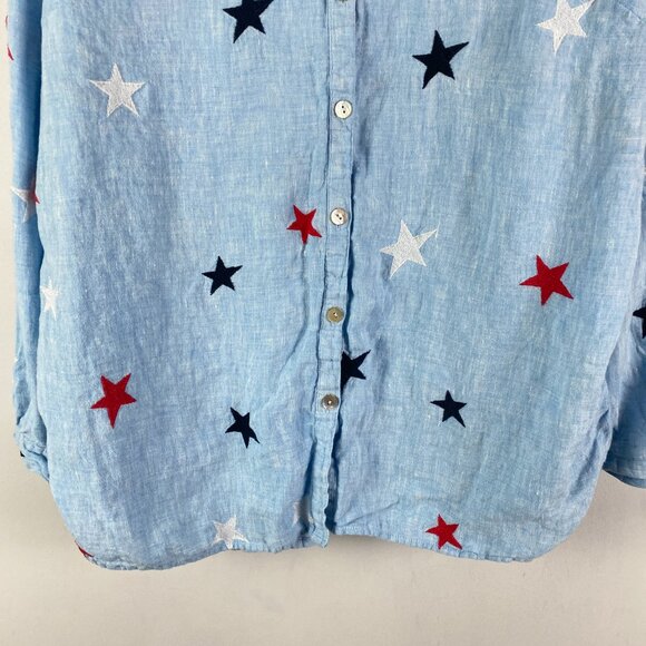 John Mark Blue Relaxed Button Down Shirt with Mandarin Collar - Picture 3 of 10